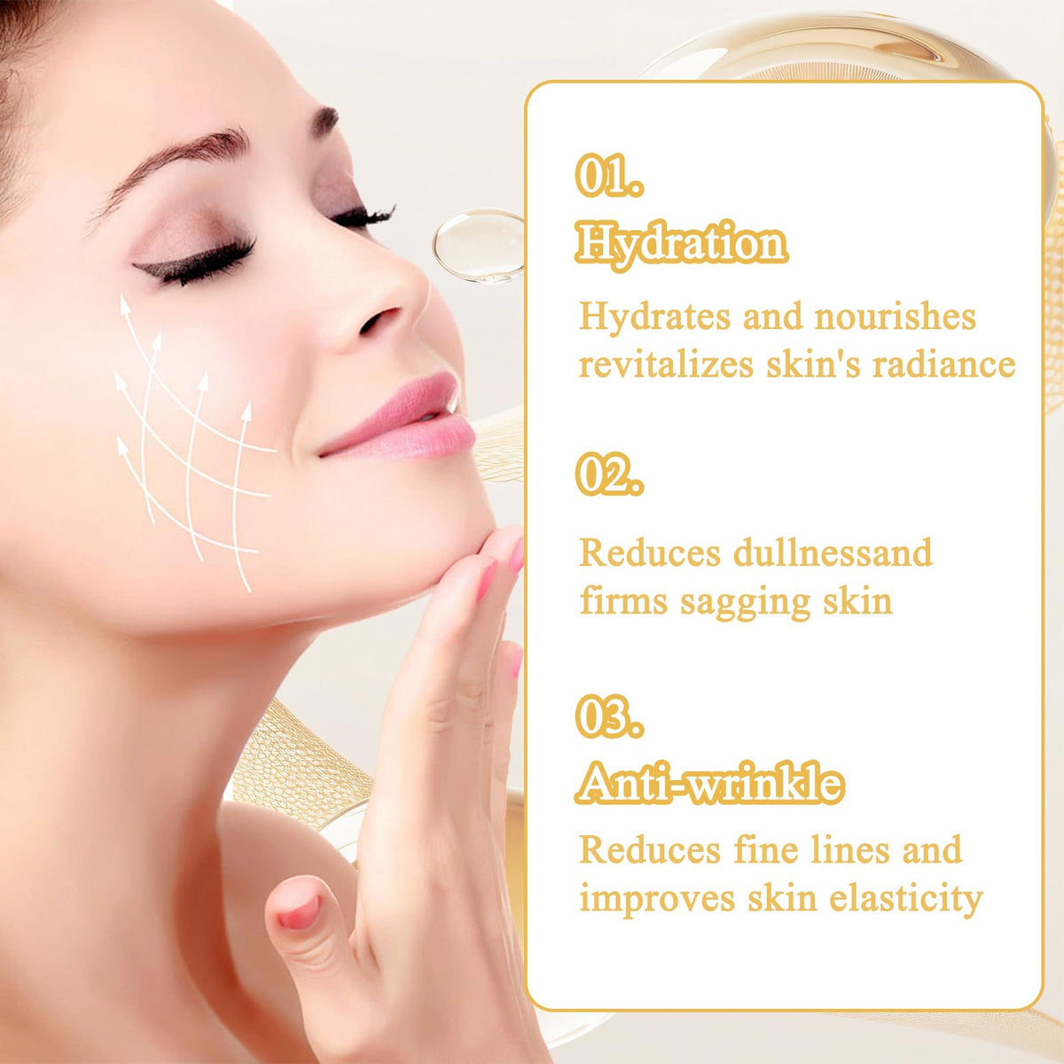 GMHLLES 2 Bottles Anti Wrinkle Firming Serum, Firm and Plump Face Serum, Reduce Fine Lines and Tighten Skin, Moisturize and Nourish, Unisex, Comfortable Care, with Massage Board (30ml/Bottle)