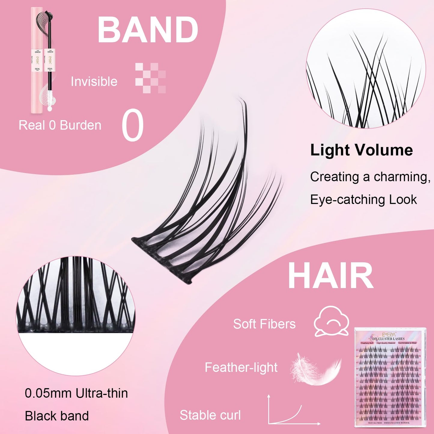 EMEDA Manga Lash Clusters Kit, Individual Lashes Wispy & Natural Cluster Lashes with Bond and Seal Tweezers, Soft Thin Band Anime False Eyelashes 10mm - 13mm Mix (flower)