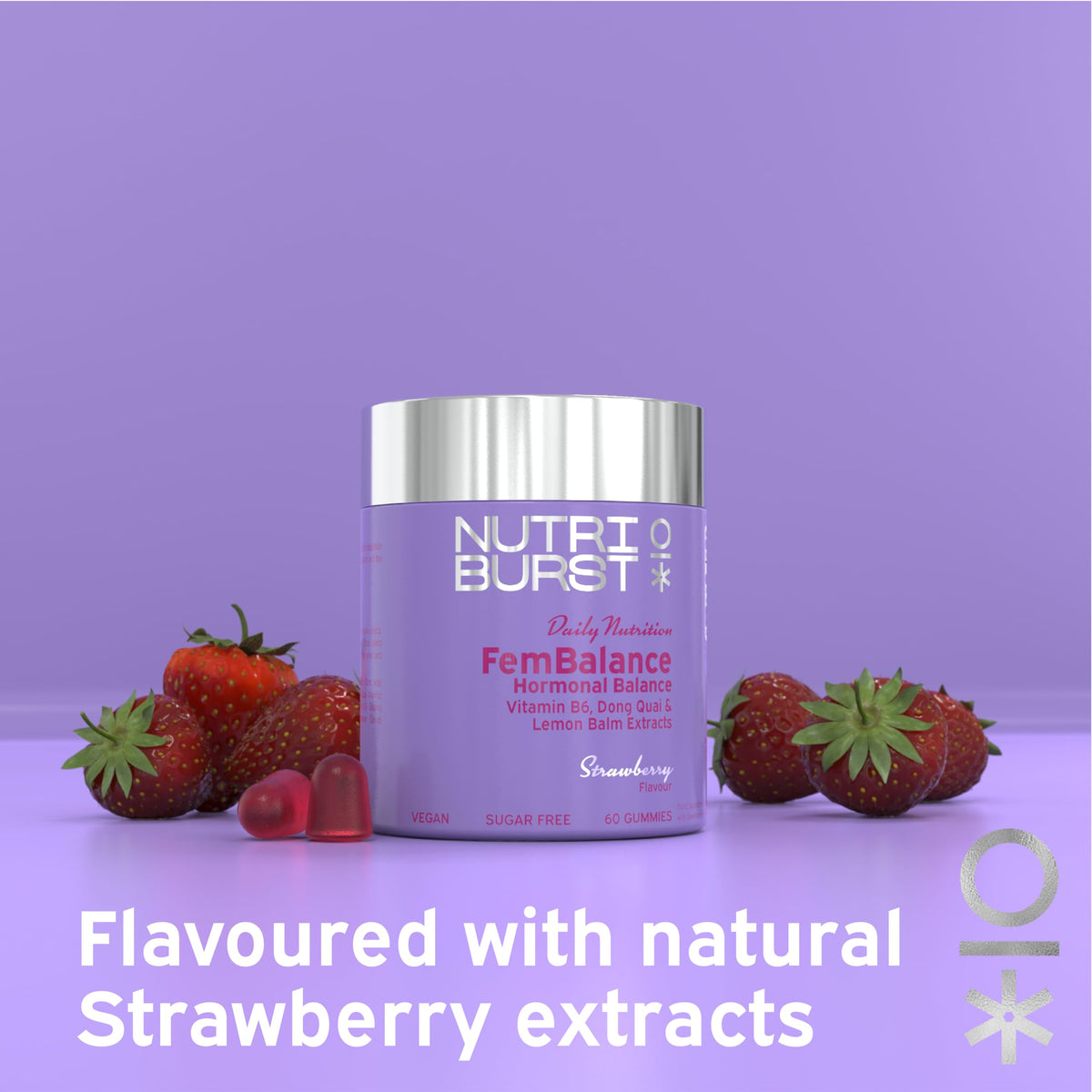 Nutriburst - FemBalance Hormone Balance for Women - Vegan Vitamin B6, Lemon Balm + Dong Quai - Regulate Hormones, Support Nervous System + Reduce Tiredness - 3 x 60 Gummies / 3 Month Supply