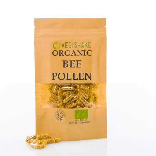 Organic Bee Pollen HPMC Capsules 1000mg B-Complex Vitamins B1 B2 B9 C E and Copper Vegan Halal Kosher (60 Capsules)