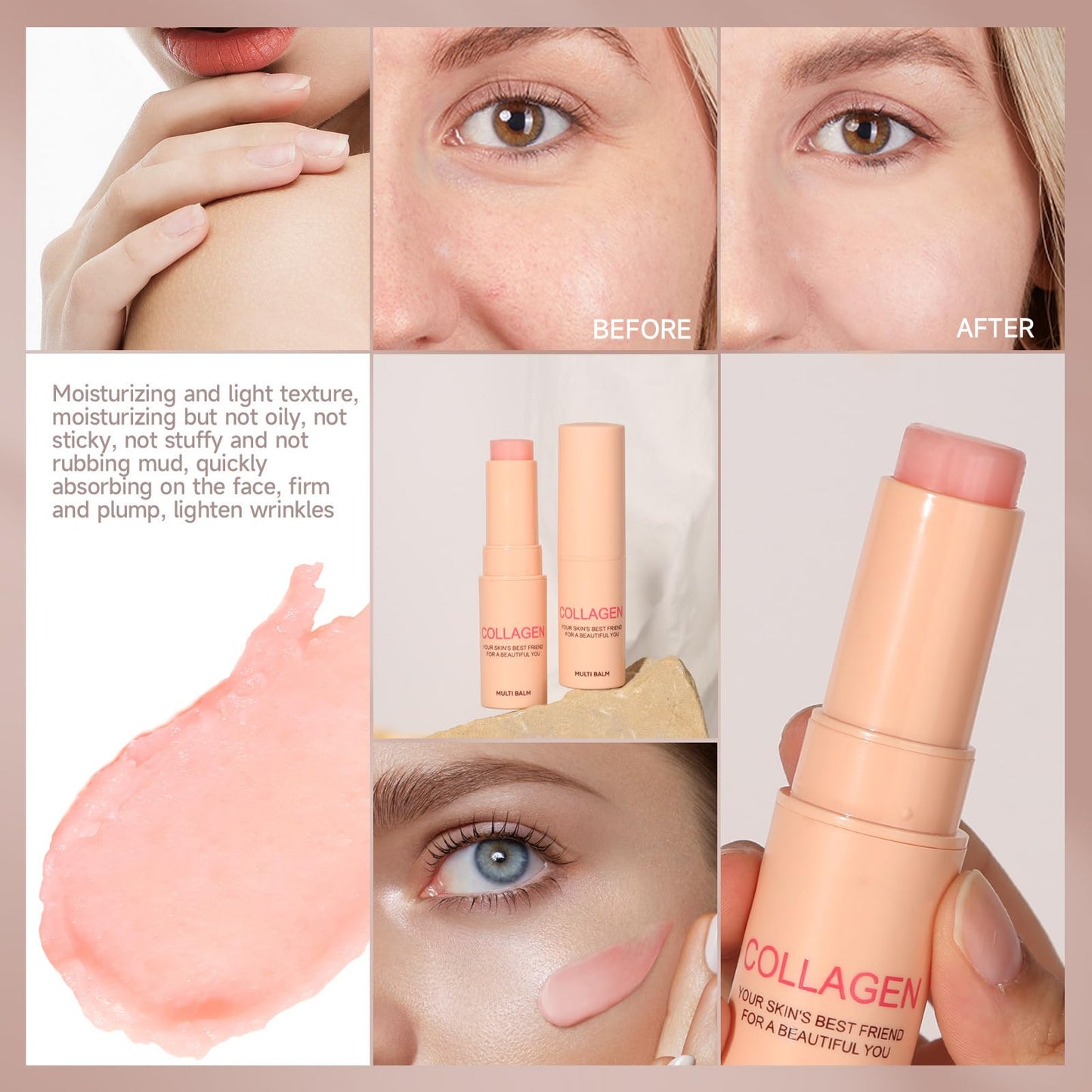 NLFOX Collagen Multi Balm for Face - Anti Wrinkles Moisturiser Stick - Collagen Wand Stick - Wrinkle Bounce Multi Balms - Collagen-Nourishing Moisture Face & Lip,Anti Aging Balm