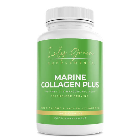 Lily Green Supplements Lily Green | Marine Collagen with Hyaluronic Acid & Vitamin C - 1650mg per Serving | 90 Capsules | Hydrolysed Type 1 Collagen for Women & Men | No Additives | Made in UK