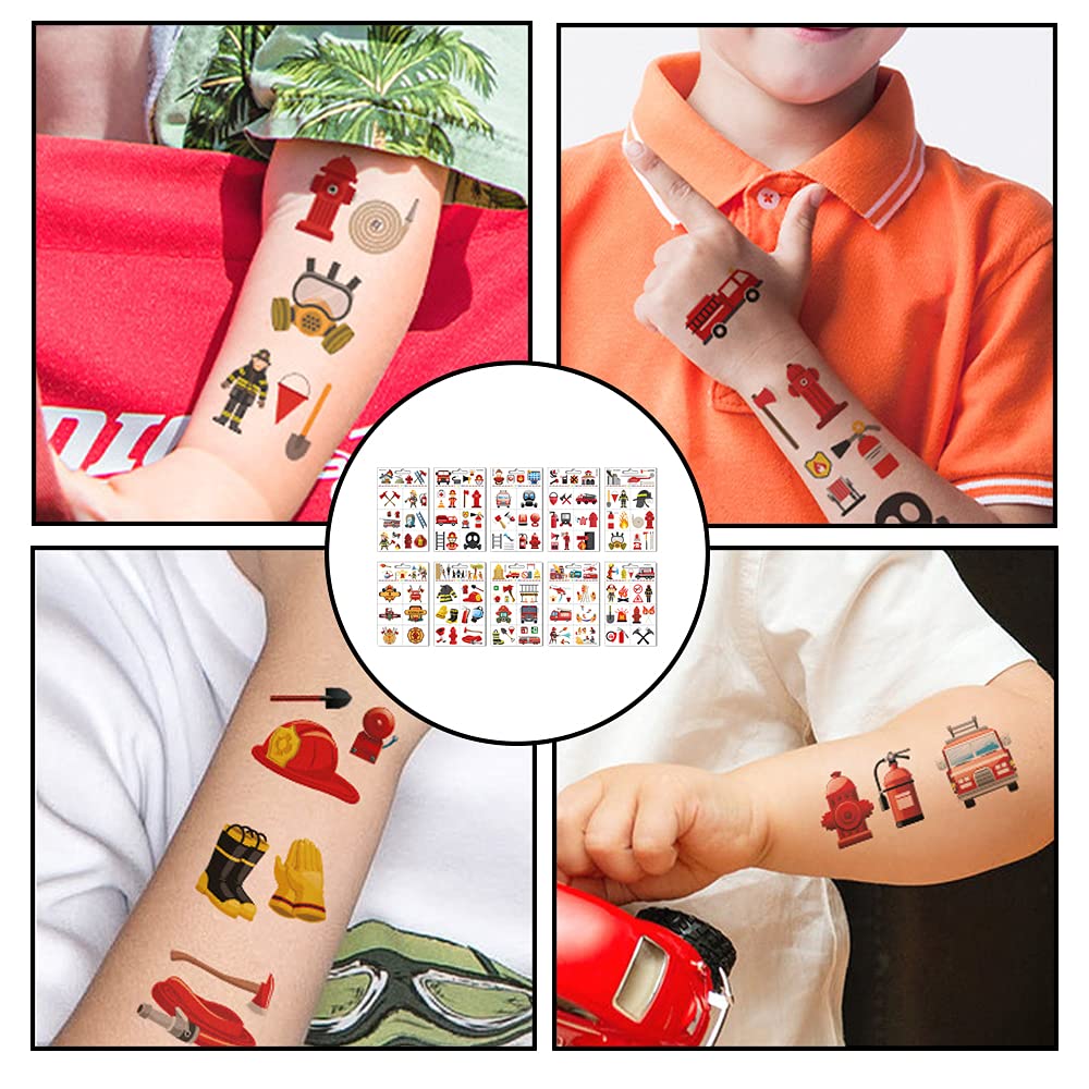 Distillerie des Cévennes 10 Pcs Fire Fake Tattoo Firefighter Temporary Tattoos Waterproof Firetruck Tattoo Sticker for Fire Education Theme Party