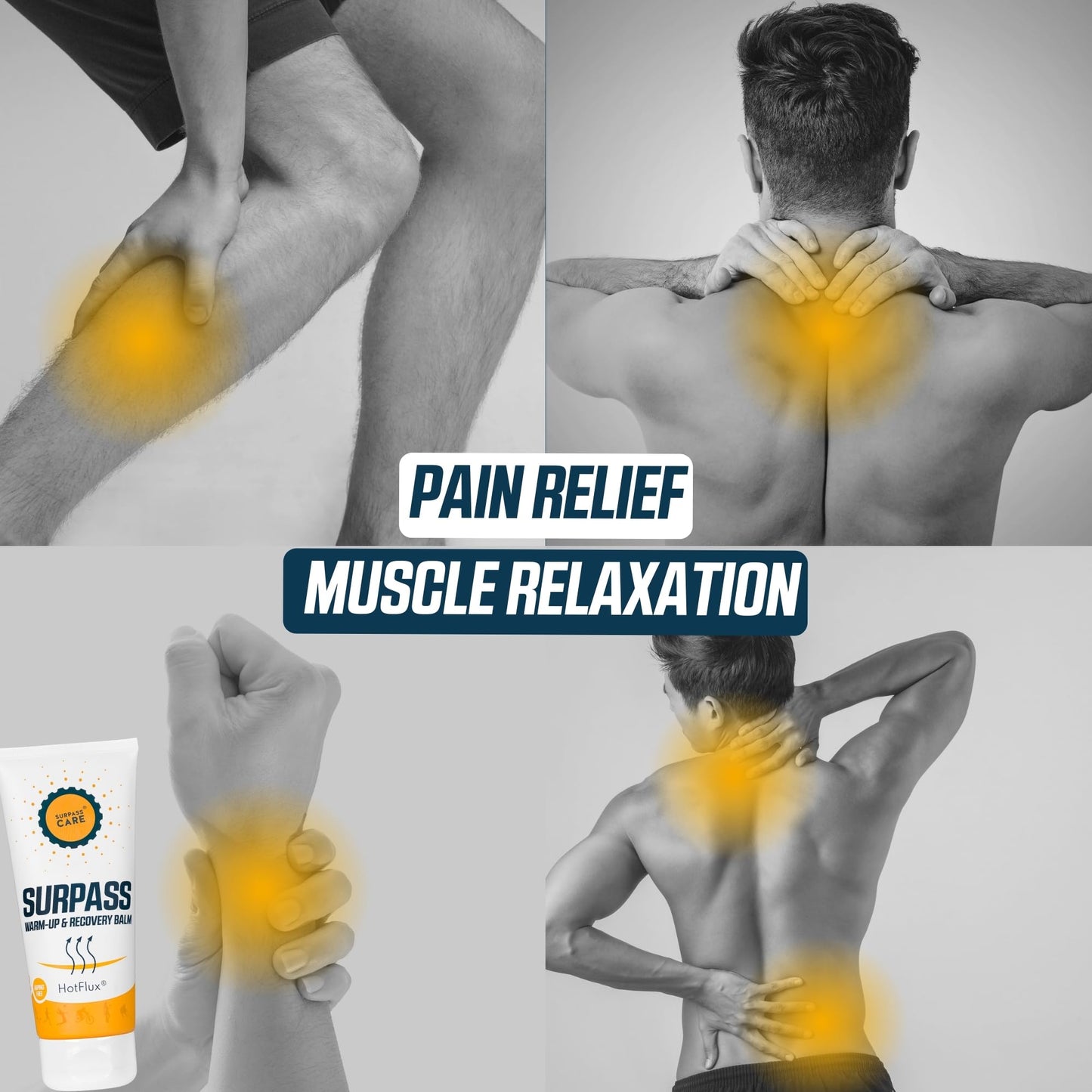 Surpass-Care SURPASS Warm up & Recovery Balm 200 ml - HotFlux Muscle & Joints Relief Rub - Innovative Body Warming - After Sport Recovery Support - Feet, Neck & Shoulders, Lower Back, Knees - No Irritation