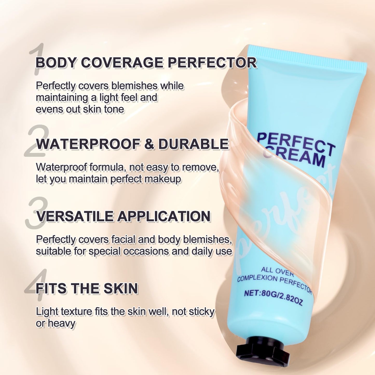 DRTRU All-Over Complexion Perfector,Body Coverage Perfector,CC Cream Foundation,Evens Out Skin Tone,Waterproof and Sweat-Proof Concealer Foundation for Face and Legs (1 Pcs)