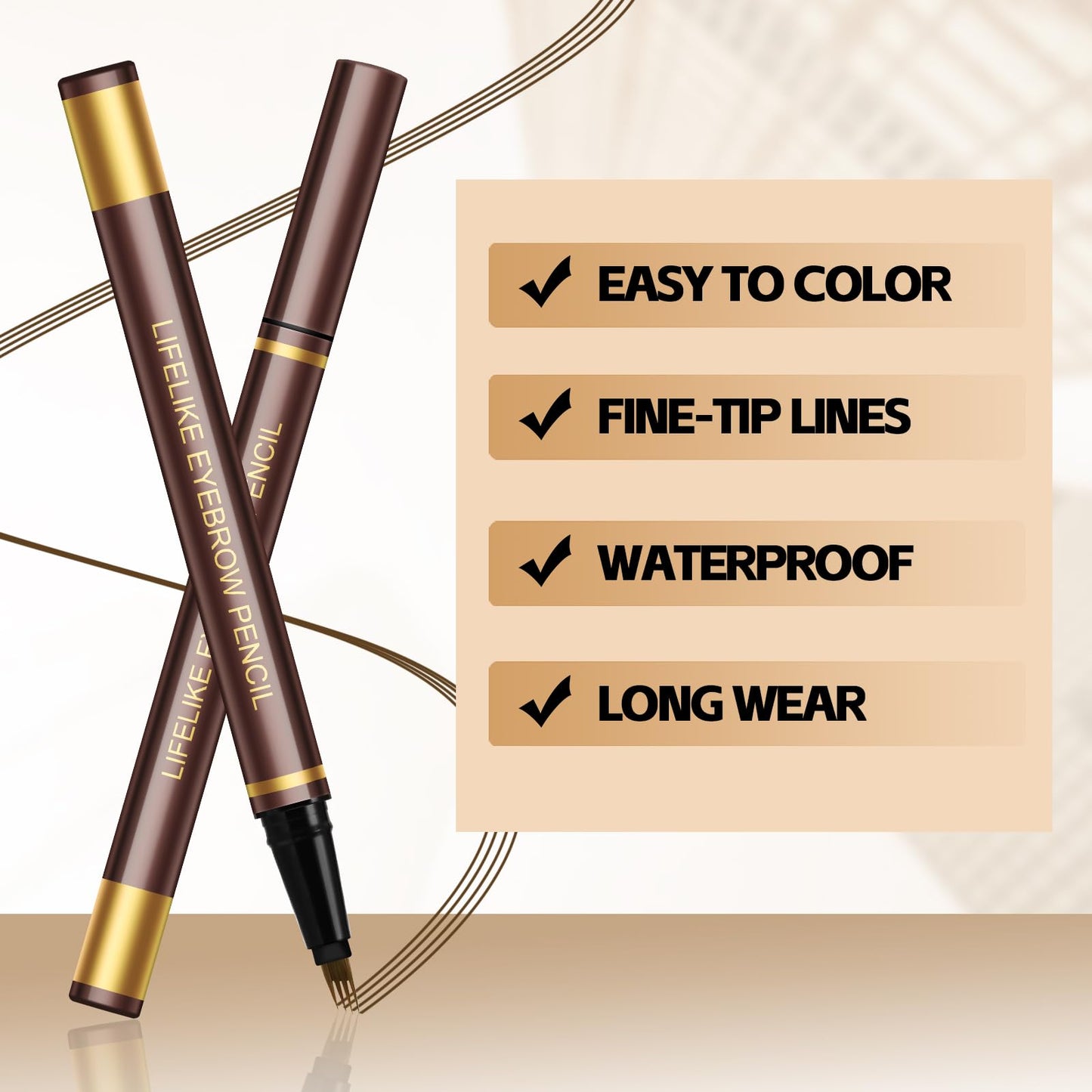 Apooliy Microblading Eyebrow Pen，Waterproof Eye Brow Pencils with 4 Fork Tip，Create Natural Hair-Like Brows, Last All-Day,Dark Brown