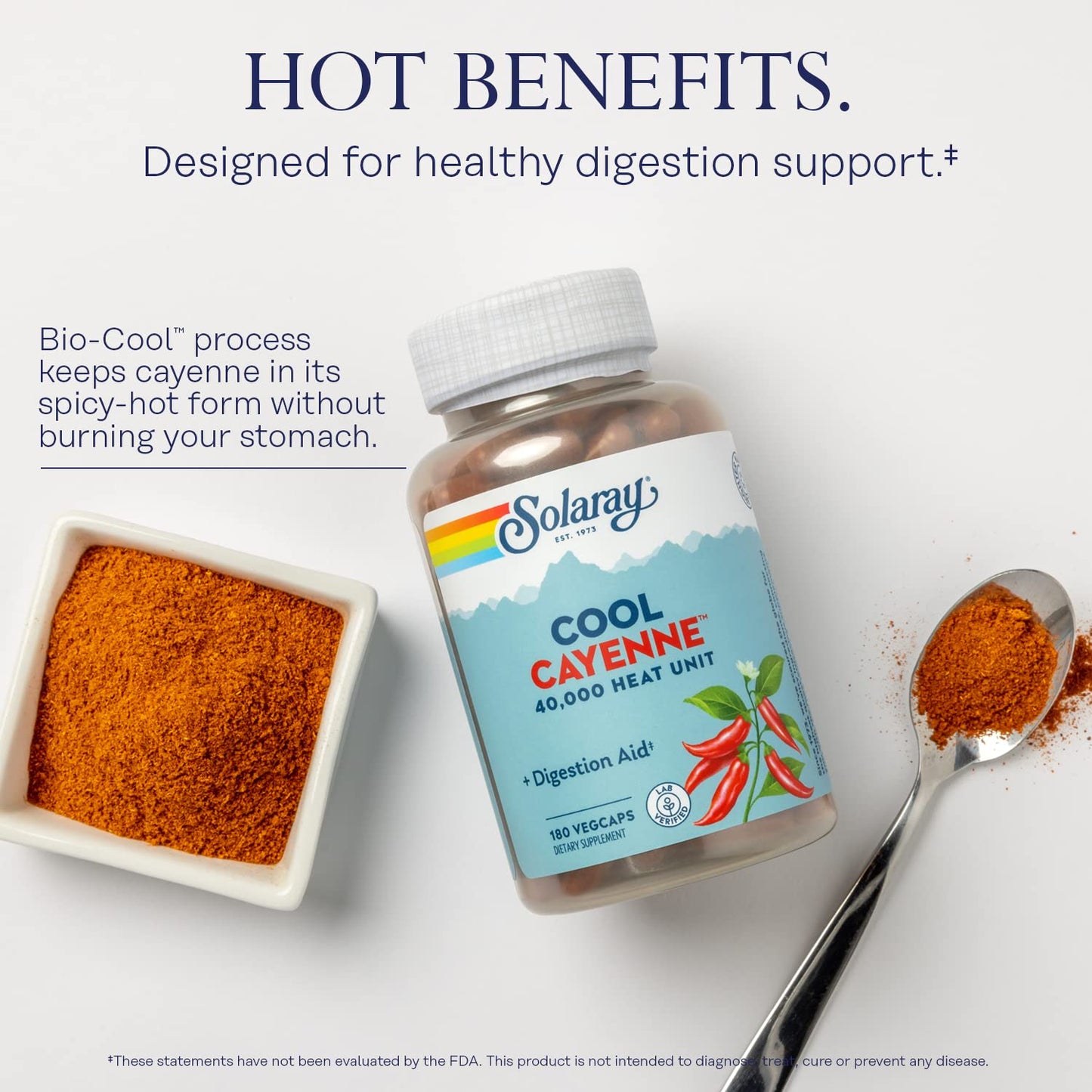SOLARAY Cool Cool Cayenne 40,000 HU, Healthy Digestion, Circulation, Metabolism & Cardiovascular Support 180 VegCaps