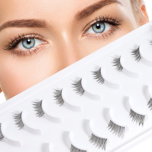 EMEDA 10 Pairs Transparent Strip Half Lashes - Accent False Eyelashes for Natural, Wispy, Cat Eye Look