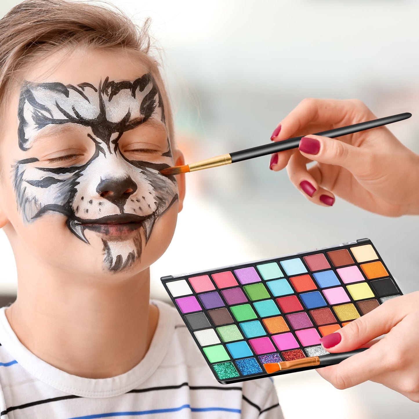 Yualucky Face Painting Kit for Children, 54 Colors Face Paint With 10 Pcs Brushes,Body Paint,WashableSafe & Non-Toxic Body Paint for Kids Adults Suitable for various festival makeup