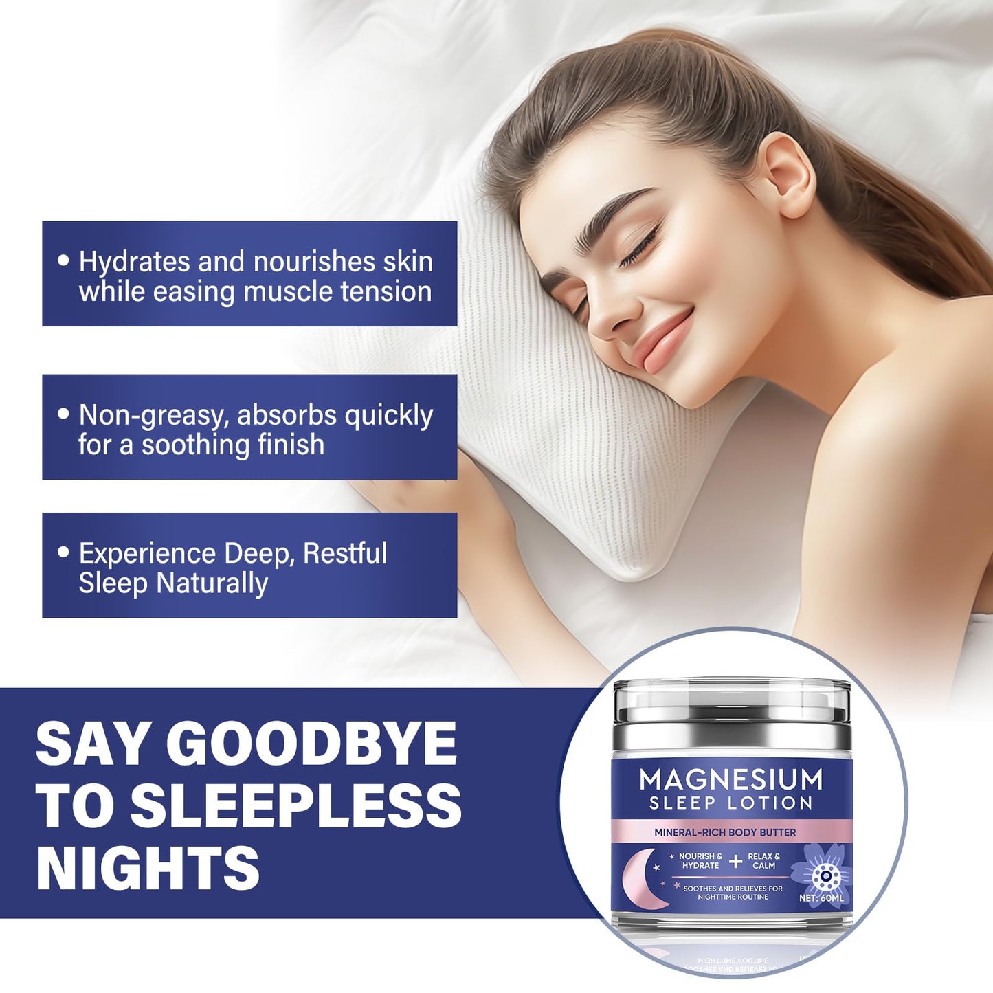 LAORICI Magnesium Cream, High Strength Magnesium Butter, Magnesium Soothing Sleep Cream for Relief Restless Legs-Soothes Muscles-Relaxant for Cramps & Pain