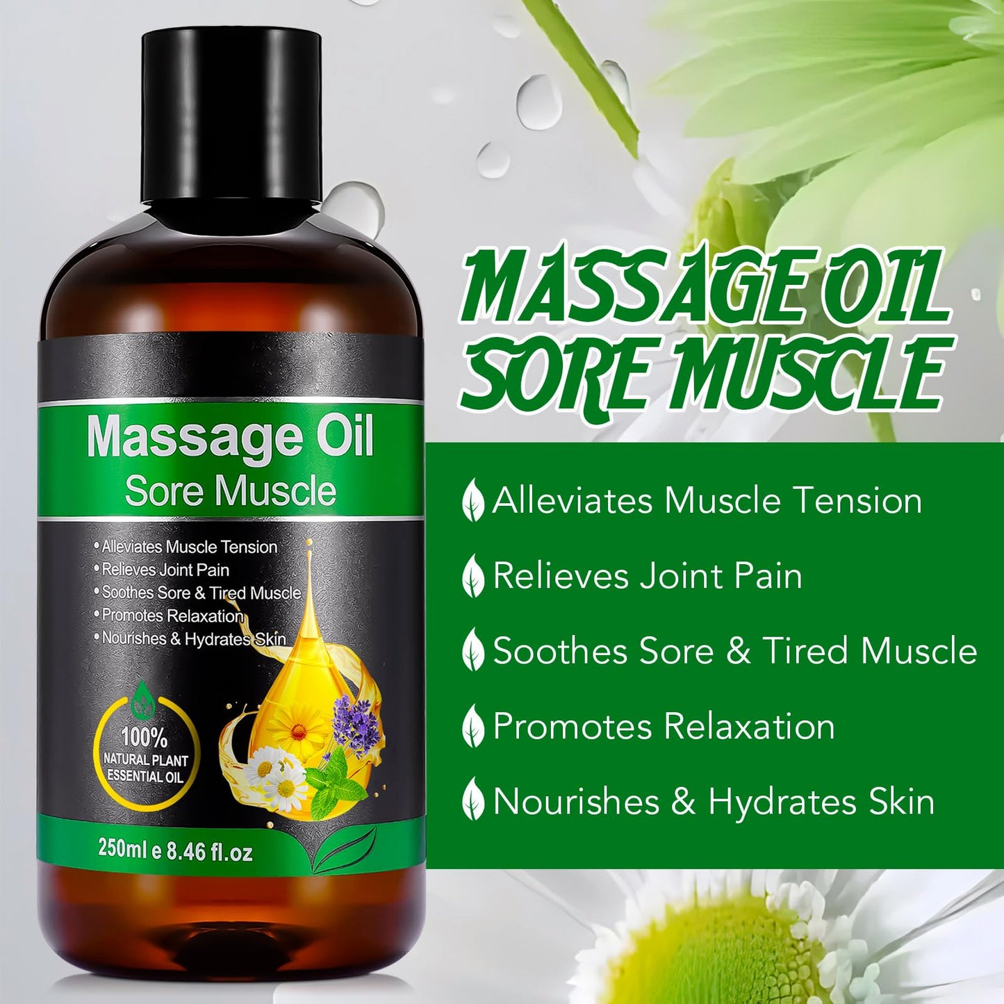 zoxpm Massage Oils for Massage Therapy 250ML Massage Oil for Muscle Pain Relief, Warming, Relaxing - Sports Massage Oil for Improved Recovery and Deep Tissue Massage
