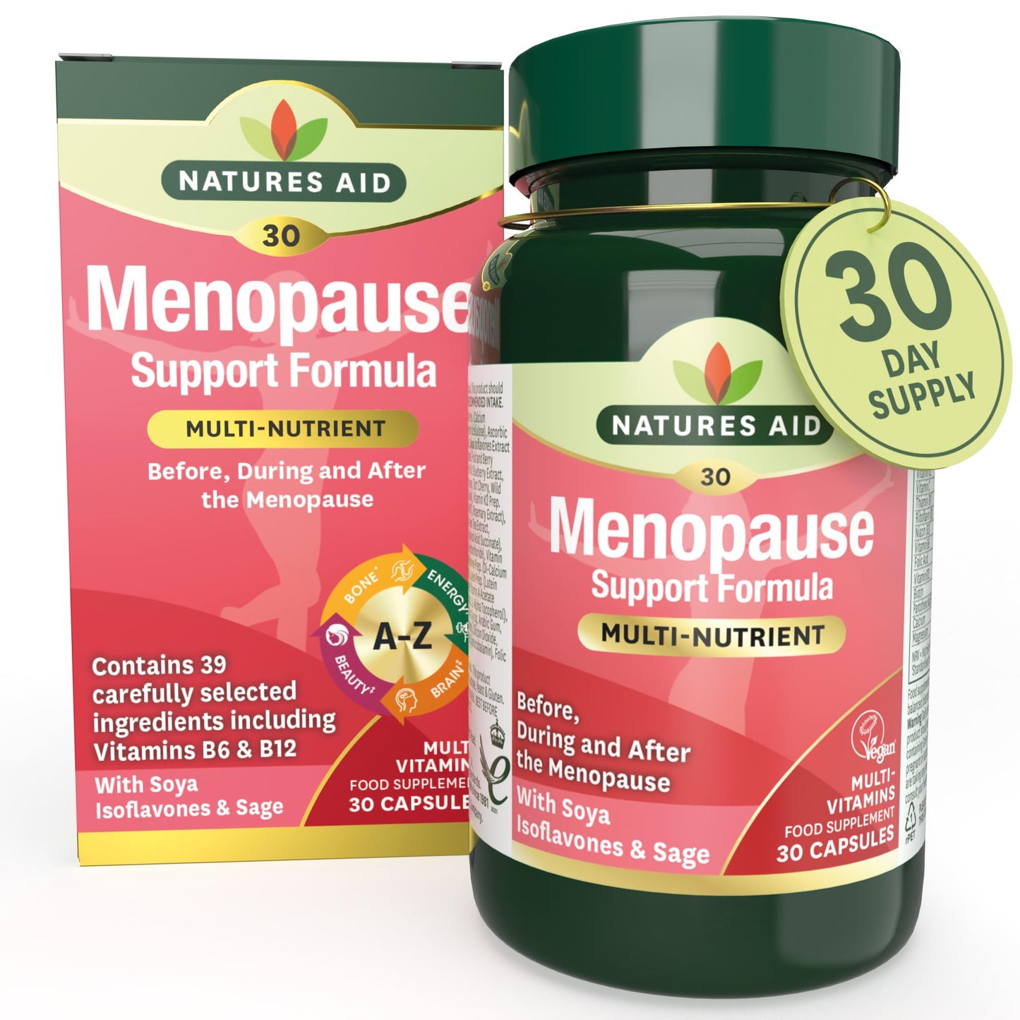 Natures Aid Menopause Support Formula, Multivitamin with SOYA Isoflavones & Sage, 30 Capsules