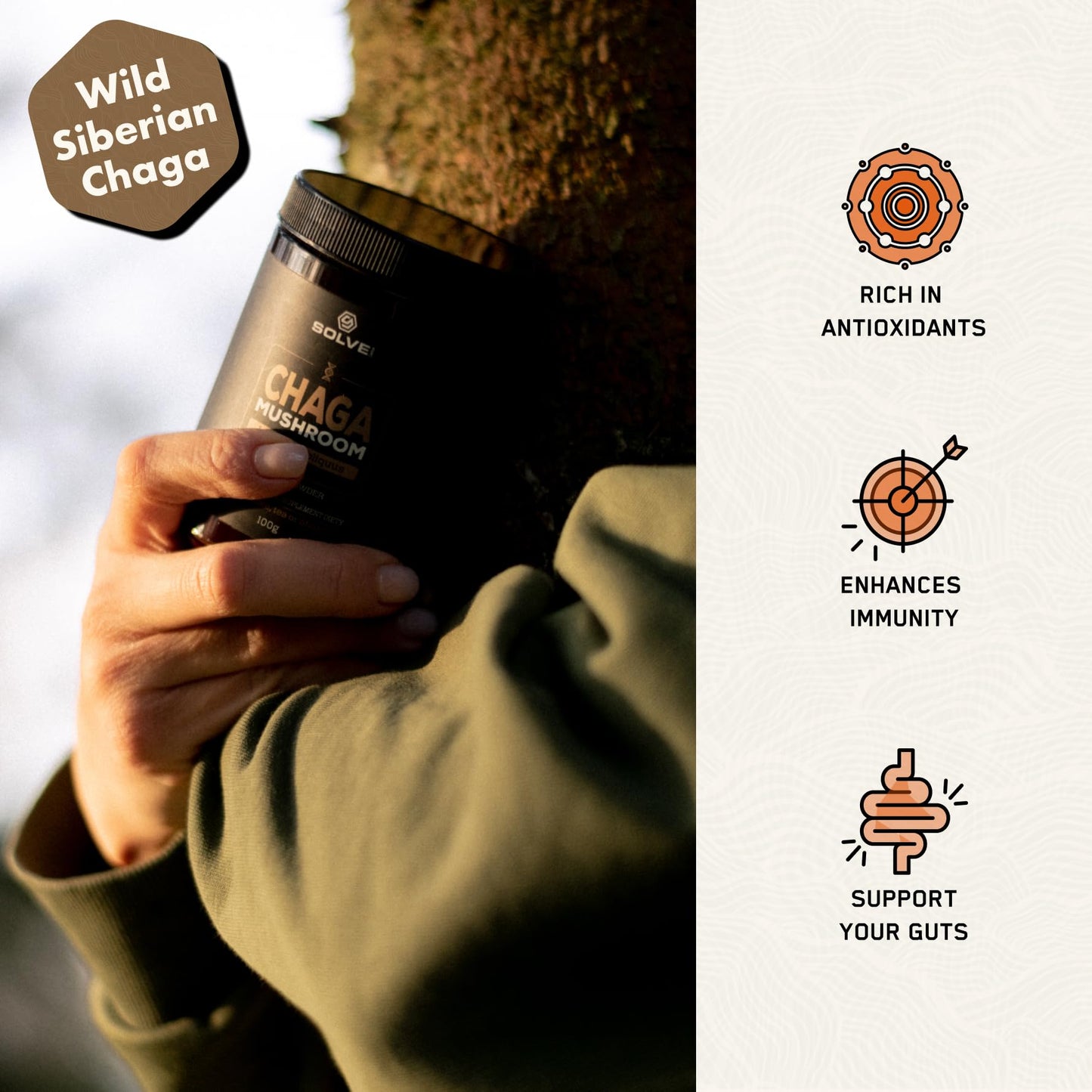 Solve Labs SOLVE Labs® ● Premium Siberian Chaga Extract Powder ● 10% Beta-D-Glucans ● 10:1 Extract ● Zero Fillers & Additives ● 100g ● 3 Months Supply