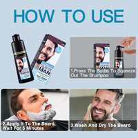 JRTTOSSE Men's beard and moustache hair dye for grey hair to dark brown, men's moustache hair dye, dark brown in 5 minutes, easy to use, dark brown moustache hair dye and hair colour shampoo, 200 ml.