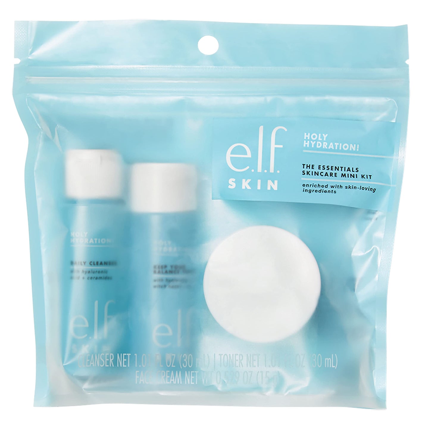 e.l.f. SKIN Holy Hydration! The Essentials Mini Kit, Cleanser, Toner & Moisturiser For Hydrated & Balanced Skin, TSA-friendly Sizes