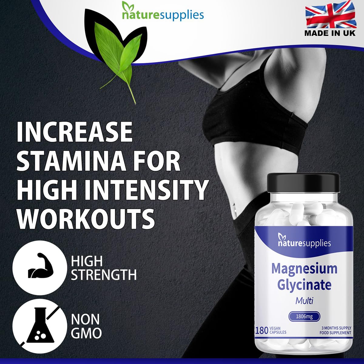 naturesupplies Magnesium Glycinate Supplements 180 Capsules 1806mg - High Absorption 4 Magnesium Powders in One Capsule, Citrate, Malate, Ascorbate & Glycinate - Naturesupplies…