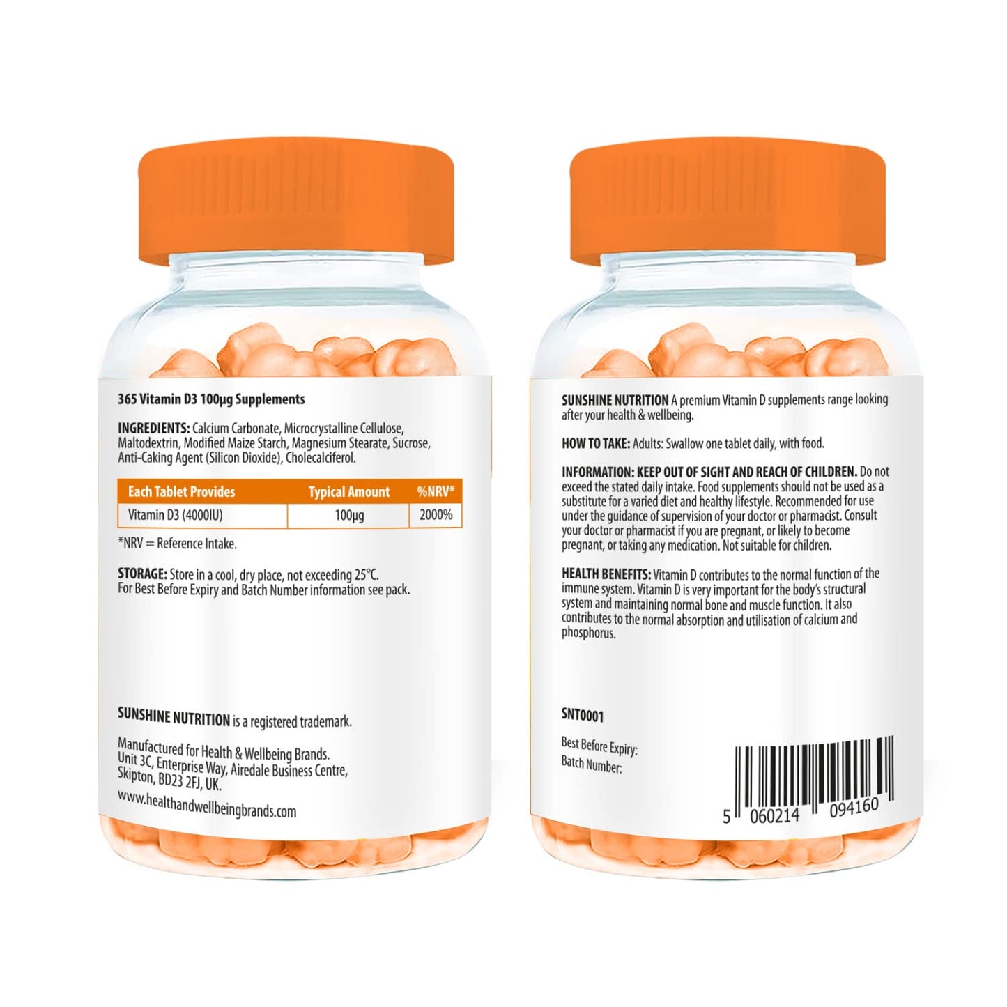 Kids Vitamin D Gummies by Sunshine Nutrition - Vitamin D3 400IU Orange Flavour Gummy (180 Count)