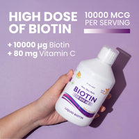 Swedish Nutra - Biotin 10,000 UG Liquid Supplement - Pack of 500 ml, 33 Day Supply | Plus Vitamin C for Healthy Hair, Skin & Nails | Vegan & Gluten Free | 100% Natural Orange Flavour