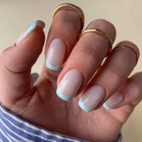 NLFOX French False Nails - 24pcs Square Short Fake Nails - Baby Blue Elegant Press on Nails French Tip - Glossy Glue on nails - Full Cover,12 Sizes Reusable Acrylic Nail for Women Girls