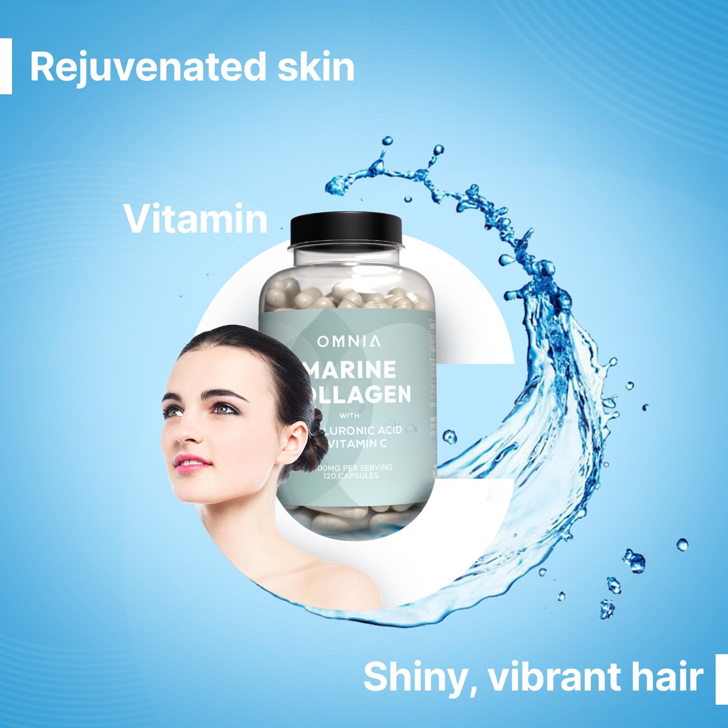 Omnia Marine Collagen Capsules 2400mg - High Potency Skin, Hair & Nail Health Formula for Women & Men - with Type I Collagen, Hyaluronic Acid & Vitamin C - 120 Capsules - UK Made