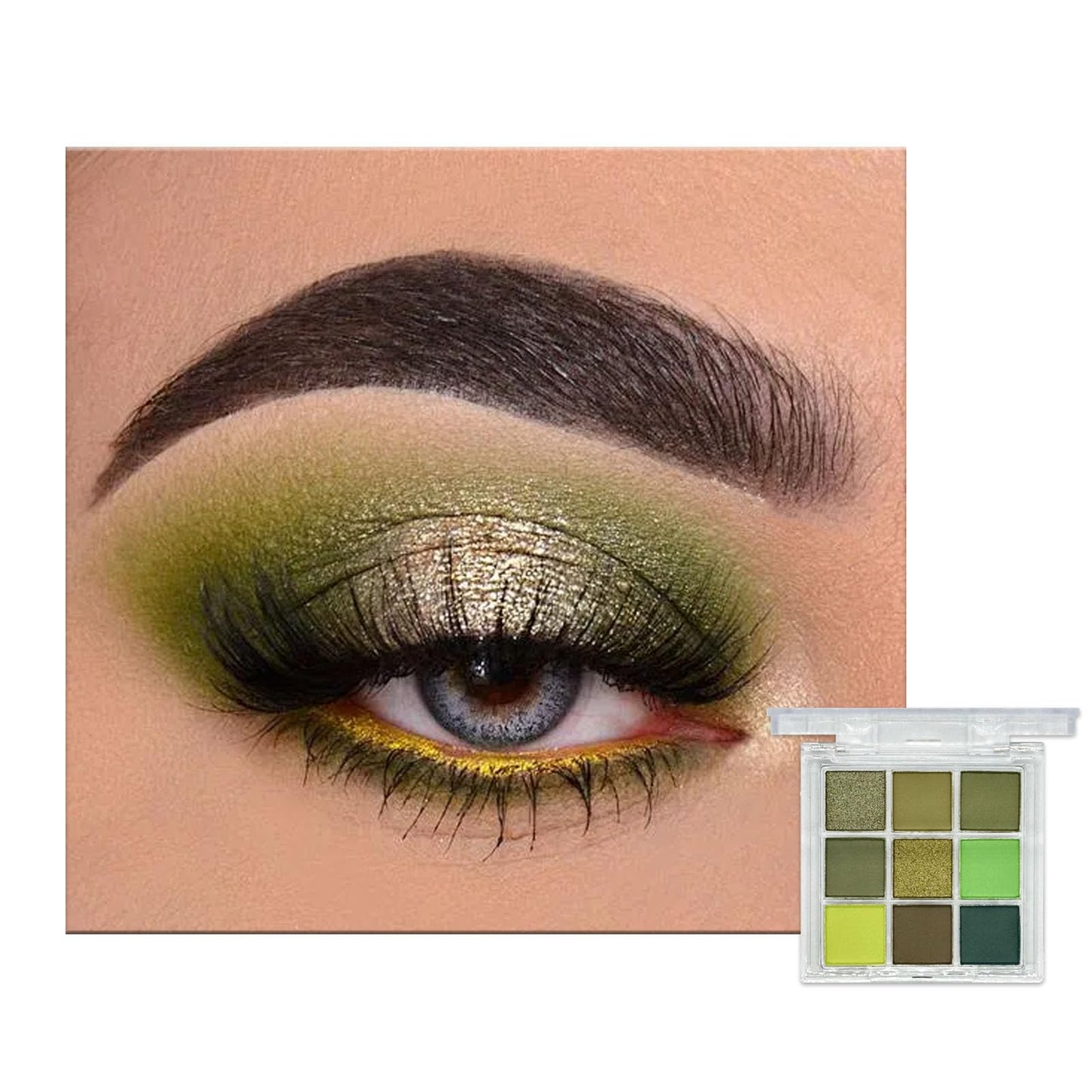 LYNTYAOU 9 Colour Eyeshadow Palette, Shimmer Matte Eye Shadow Smooth Pigmented Shimmering Cool Make-Up Palettes, Green Yellow Waterproof Longlasting Party Makeup Eye Shadow Pallets for Women