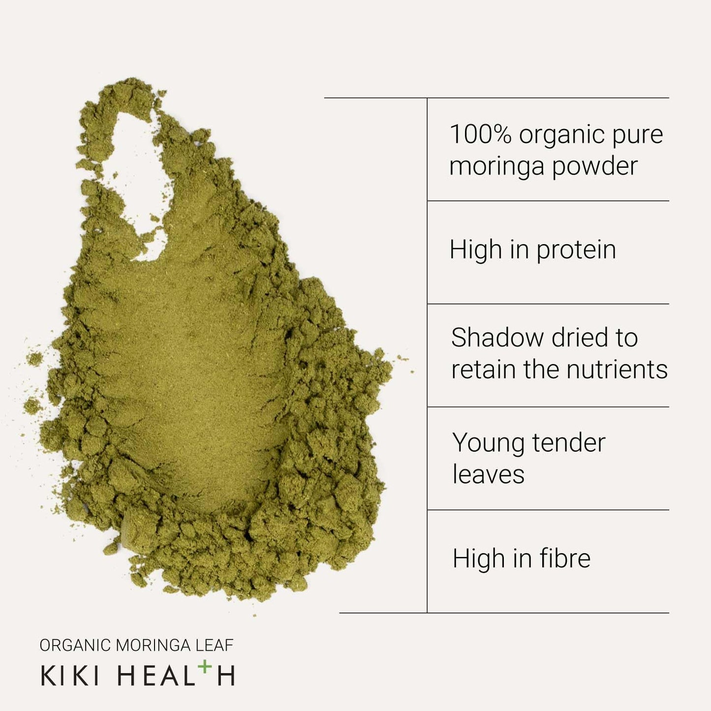 KIKI HEALTH KIKI Health Premium Organic Moringa Leaf Powder - Certified Superfood with Essential Vitamins & Sustainably Sourced for Healthy Living - Conveniently Blends into Smoothies & Dishes - 100g