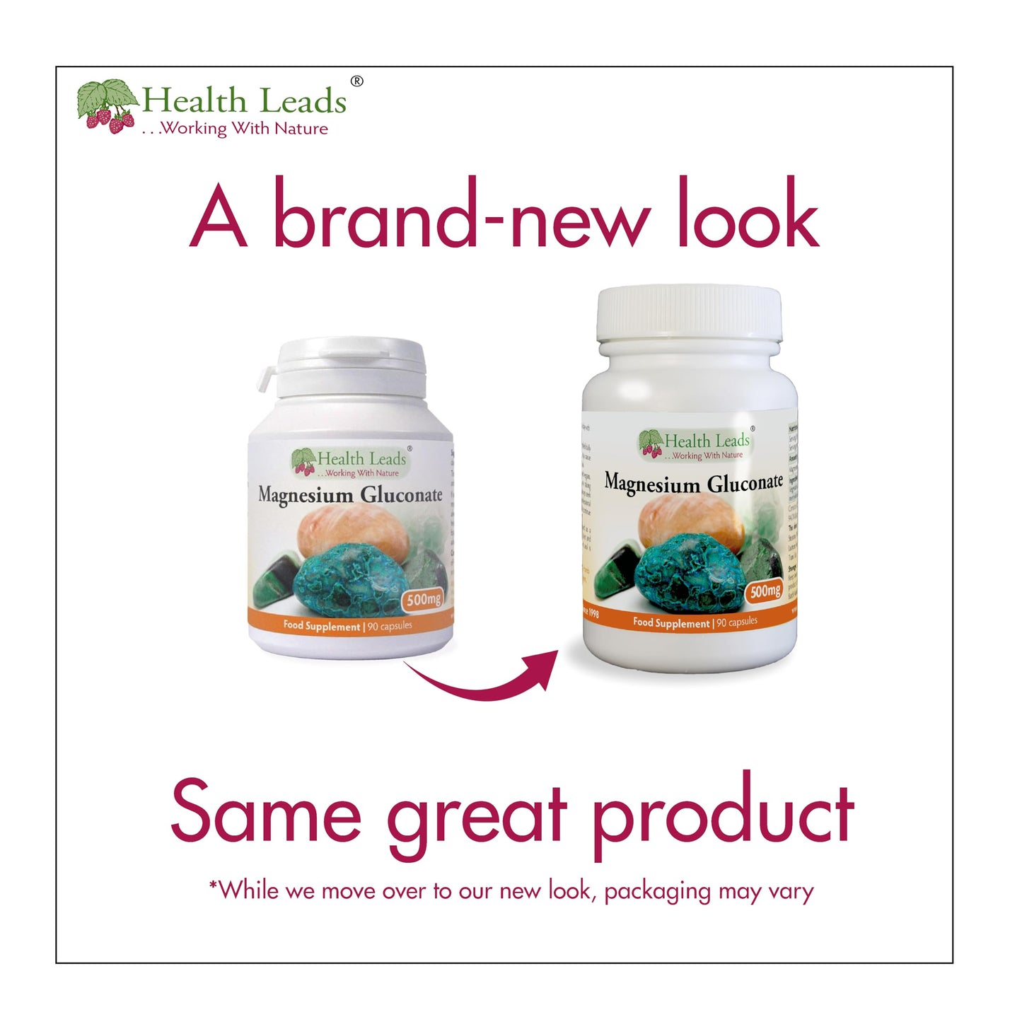 Health Leads ...Working With Nature Magnesium Gluconate 500mg x 90 Capsules (100% Additive Free)