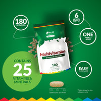 Nu U Nutrition - A-Z Multivitamin Tablets for Women & Men - 180 Tablets - 6 Month Supply - 25 High Strength Essential Nutrients Including Iron, Zinc, Magnesium, Vitamin B12, C & D3 - Made in the UK
