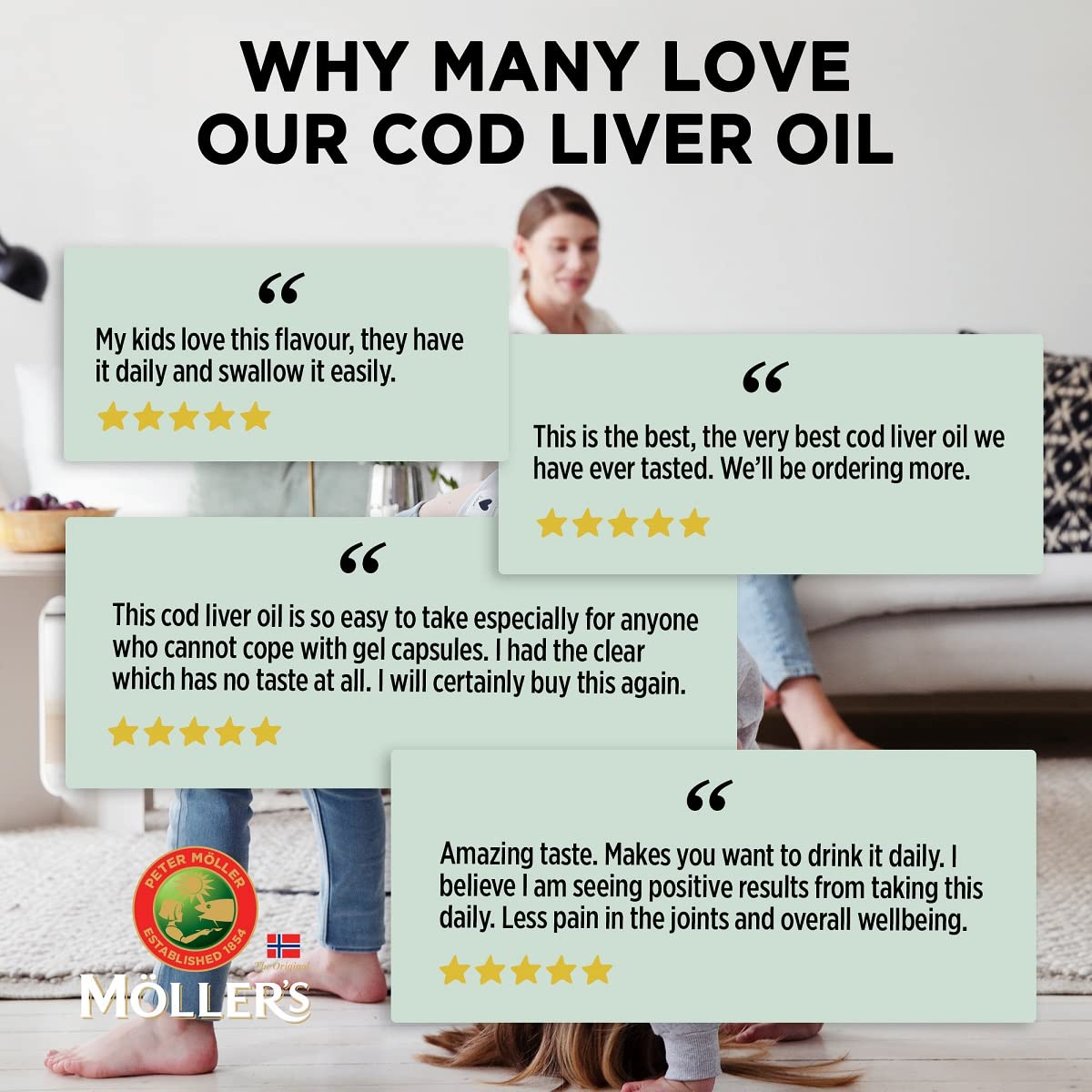 MÖLLER'S Moller’s ® | Omega 3 Cod Liver Oil | Omega-3 Dietary Supplements with EPA, DHA, Vitamin A, D and E | Superior Taste Award | Pure & Natural cod Liver Oil | 166 Year Old Brand | Apple | 250 ml