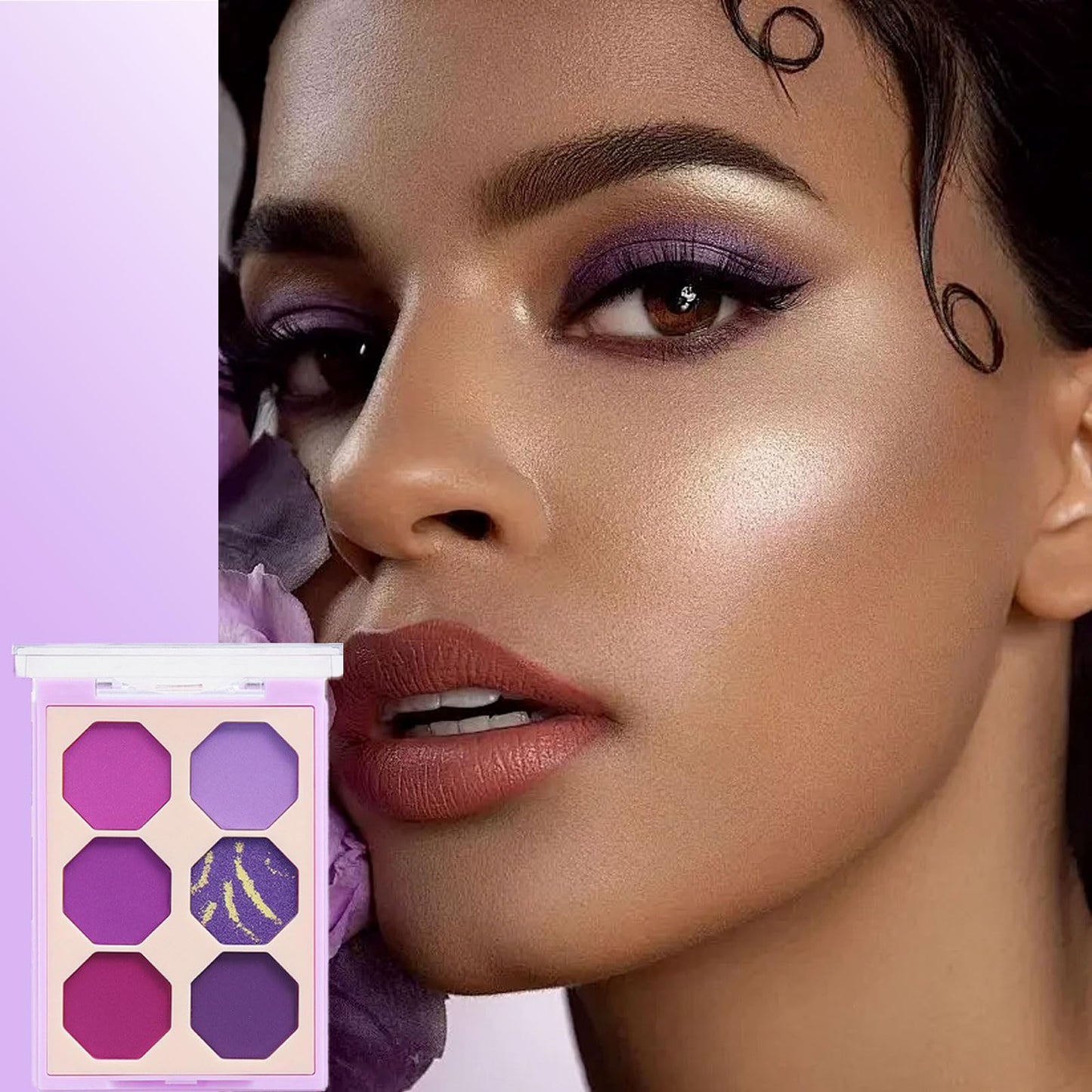 LYNTYAOU Purple Eyeshadow Palette, Pink Make-Up Palettes Shimmer Eye Shadow, Highly Pigmented Matte Shimmering Make up Set, 6 Colour Waterproof Longlasting Eye Shadow Palette