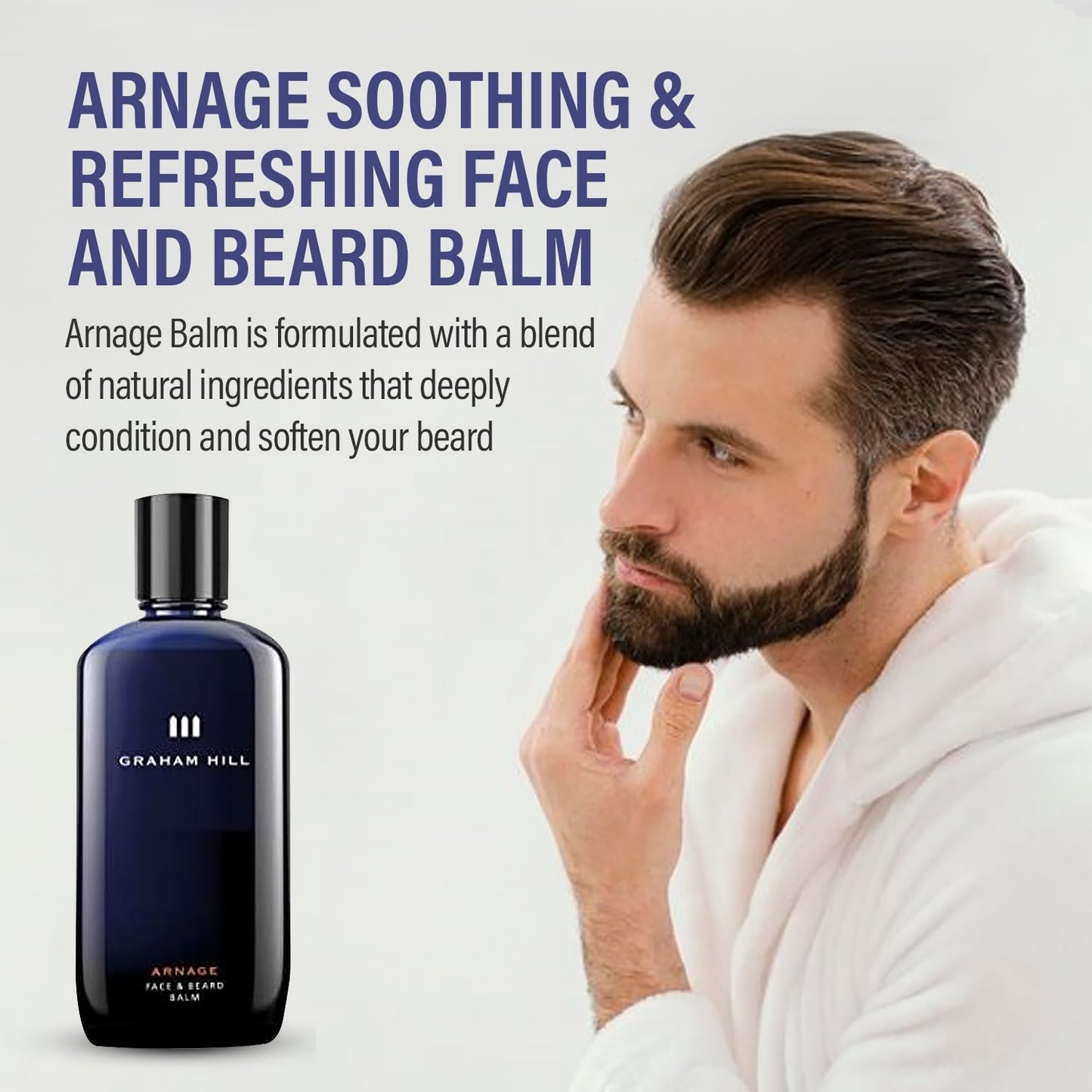 GRAHAM HILL Arnage Soothing & Refreshing Face and Beard Balm for Men, 200ml - Beard Balm, Men's Face Moisturizer, Vegan Beard Moisturiser for Men with Panthenol, Jojoba Oil & American Cuckoo Flower