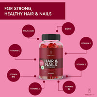 VITAYUMMY Vegan Hair Skin and Nails Vitamins for Women - Multivitamin Gummies Biotin Hair Growth Supplement - Vitamin A C D E B6 B12 Folic Acid & More - Chewable Raspberry Flavored Hair Vitamins