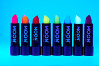 Neon UV Lipstick by Moon Glow - Intense set of 8 colours - Bright Neon Coloured Lipstick - Glows under UV