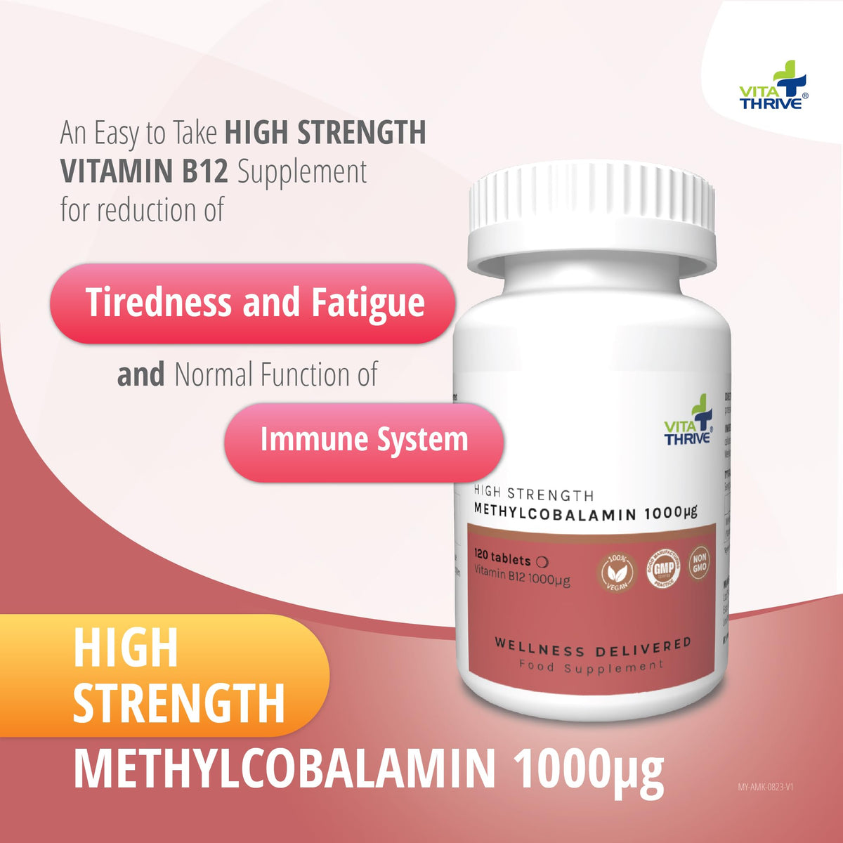 Vita Thrive VitaThrive® Vitamin B12 1000µg Tablets – High Strength Methylcobalamin Vitamin B12 Supplement for Energy, Cognitive Function & Nervous System Support – Vegan Tablets – 120 Tablets