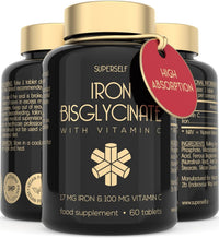 SuperSelf Gentle Iron Tablets 17mg - High Strength Iron Supplements for Women & Men with Vitamin C - Ferrous Bisglycinate for High Absorption - 60 Vegan Capsules - Energy Tablets for Tiredness and Fatigue