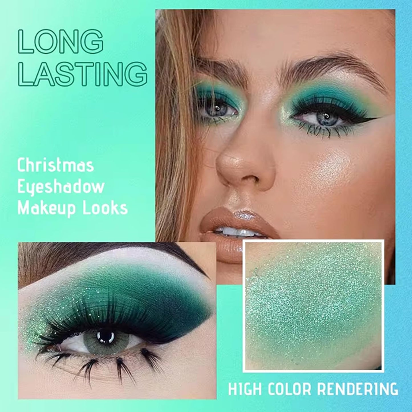 SHEBEEDO Green Eyeshadow Palette, Green Glitter Eyeshadow, Forest Emerald Green Christmas Makeup Palette, 9 Eyeshadow Shades, Waterproof Long Lasting, Mixable Pressed Pigmented Eyeshadows, Gift for Women