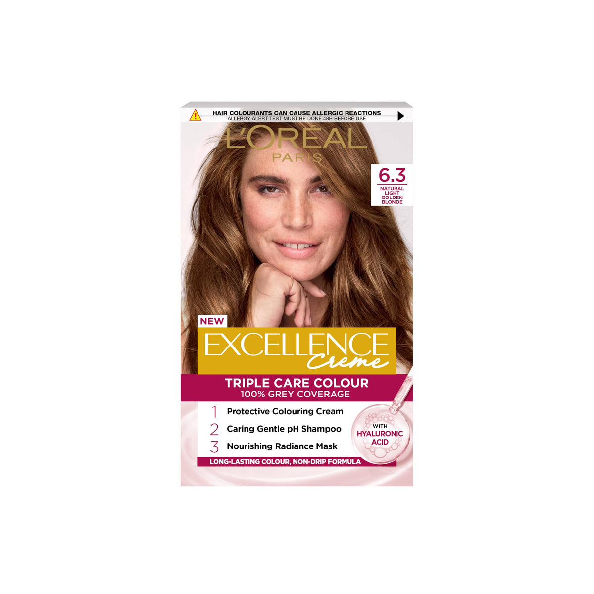L'Oreal Paris L'Oréal Paris Excellence Crème Permanent Hair Dye, Radiant At-Home Hair Colour with up to 100% Grey Coverage, Pro-Keratin, Up to 8 Weeks of Colour, Colour: 6.3 Natural Light Golden Blonde