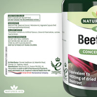 Natures Aid Beetroot 4620mg Supplement - Concentrated High Potency 9240mg Dried Root 1400mg Beetroot Extract - Supports Blood Pressure, Digestion and Detox - Non-GMO, Vegan, Gluten-Free - 60 Capsules