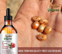 Hydra Naturals 100% Pure - Cold Pressed, Premium Quality, Organic Castor Oil 50ml - Promotes Hair, Eyebrow and Eyelash Growth - Diminishes Wrinkles and Signs of Aging - Hydrates and Nourishes Skin