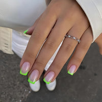SXVME 30 Pcs Spring Light Green French Tip Press on Nails Short Square False Nails Press ons, French Tip Fake Nails Short Stick on Nails for Women, Natural French Acrylic Nails 15 Sizes