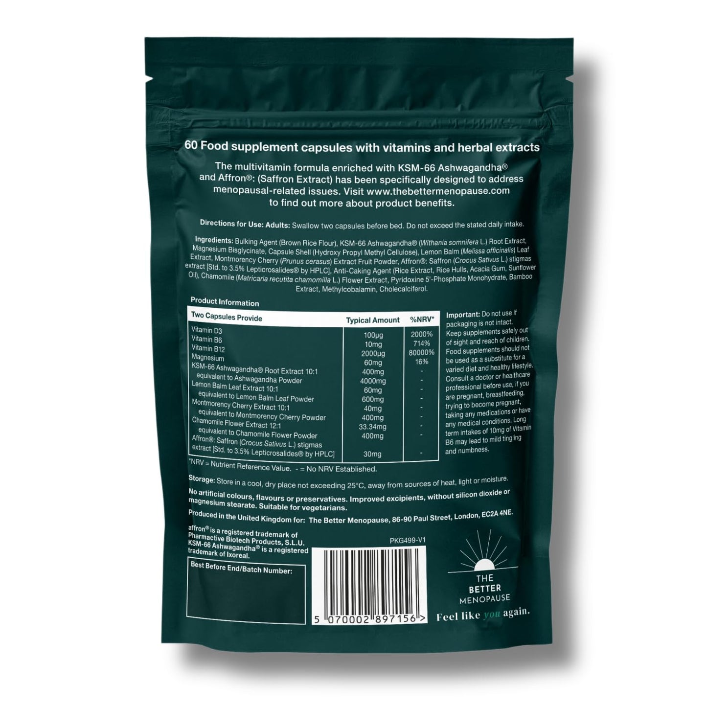 Better Night, All-in-one Blend of Powerful Adaptogens, Vitamins, and Minerals to Help Improve Mood, Calm The Nervous System and Relax The Body for a Better Night's Sleep, 60 Capsules