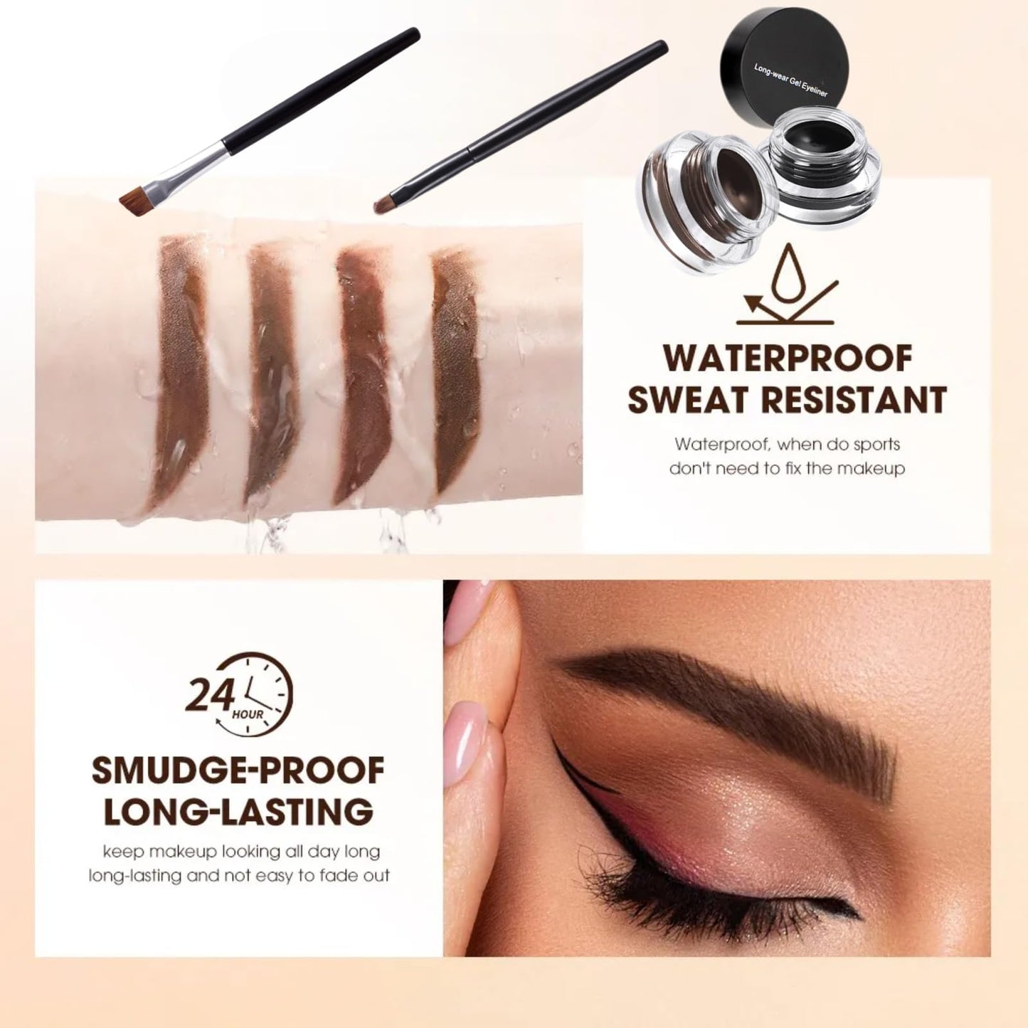 Waterproof Gel Eyeliner Set 2color,High-Intensity Pigments Eyebrow Colors Gel,Long Lasting Formula Liner EyelinerGel,Eye Makeup Set For Sensitive Eyes,With 2 Pack Eyeliner Brush And Brow Brush