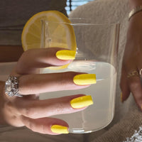 SXVME Bright Yellow Press on Nails Long Square, Light Yellow False Nails Medium Coffin, Glossy Gel Fake Nails Press on, Sheer Gel Stick on Nail for Women, 24 Pcs