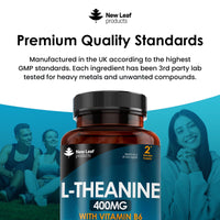 L Theanine Enriched with Vitamin B6 - High Strength L Theanine 400mg Natural Nootropics from Green Tea - 120 Vegan L-Theanine Capsules - Made in The UK Theanine Supplements by New Leaf