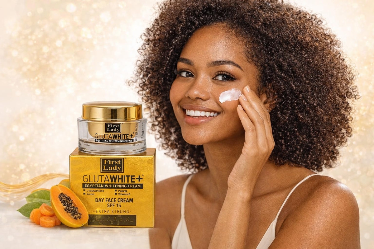 FIRST LADY GLUTAWHITE First Lady Glutawhite Gold Brightening Day Cream SPF15 100ml – With L-Glutathione, Papaya, Vitamin E & Goat Milk – Hydrating Face Moisturiser for Even-Looking Skin Tone