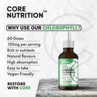 Liquid Chlorophyll Drops for Water - High Strength of 12,000mg per 2X 60ml Bottle at 4X Concentration - 4 Month Supply of Chlorophyll Liquid Drink - Made in UK by Core Nutrition (2X Pack)