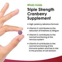 Cranberry Tablets Triple Strength 30,000mg - 120 Cranberry Supplements Enriched with Vitamin C & D - Cranberry Supplements for Women and Men - Vegan Cranberry Tablets Made in UK by New Leaf