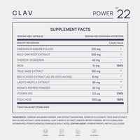 CLAV N°22 Power for Women with Wild Yam + Ladys Mantle + Vitex Agnus + Siberian Rhubarb + Iron + Folic Acid + B12-120 Capsules = 60 Days Supply - Vegan