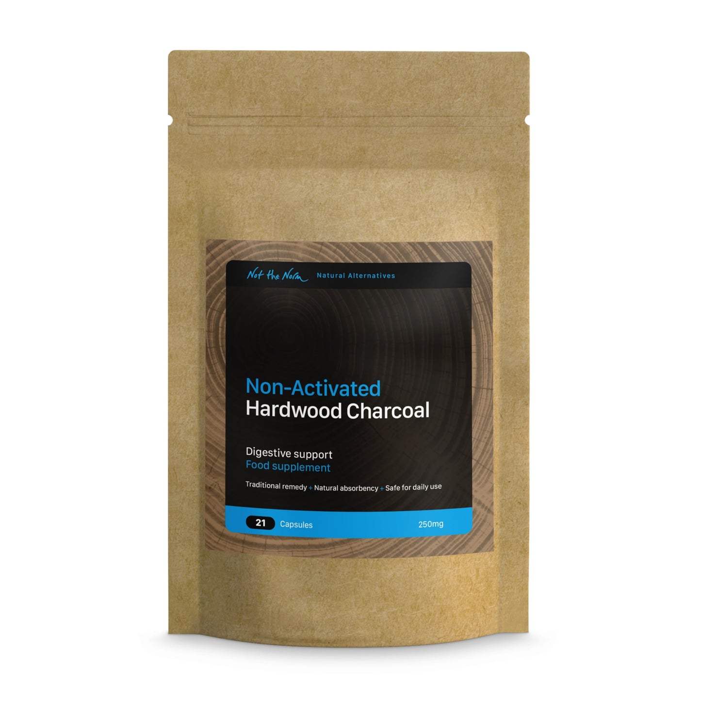 Toxin Buster Pure, Non-Activated Hardwood Charcoal. Digestive Support. Suitable for Daily Use. Not Activated or Medicinal. Travel Size. 21 Capsules - compostable Sachet.