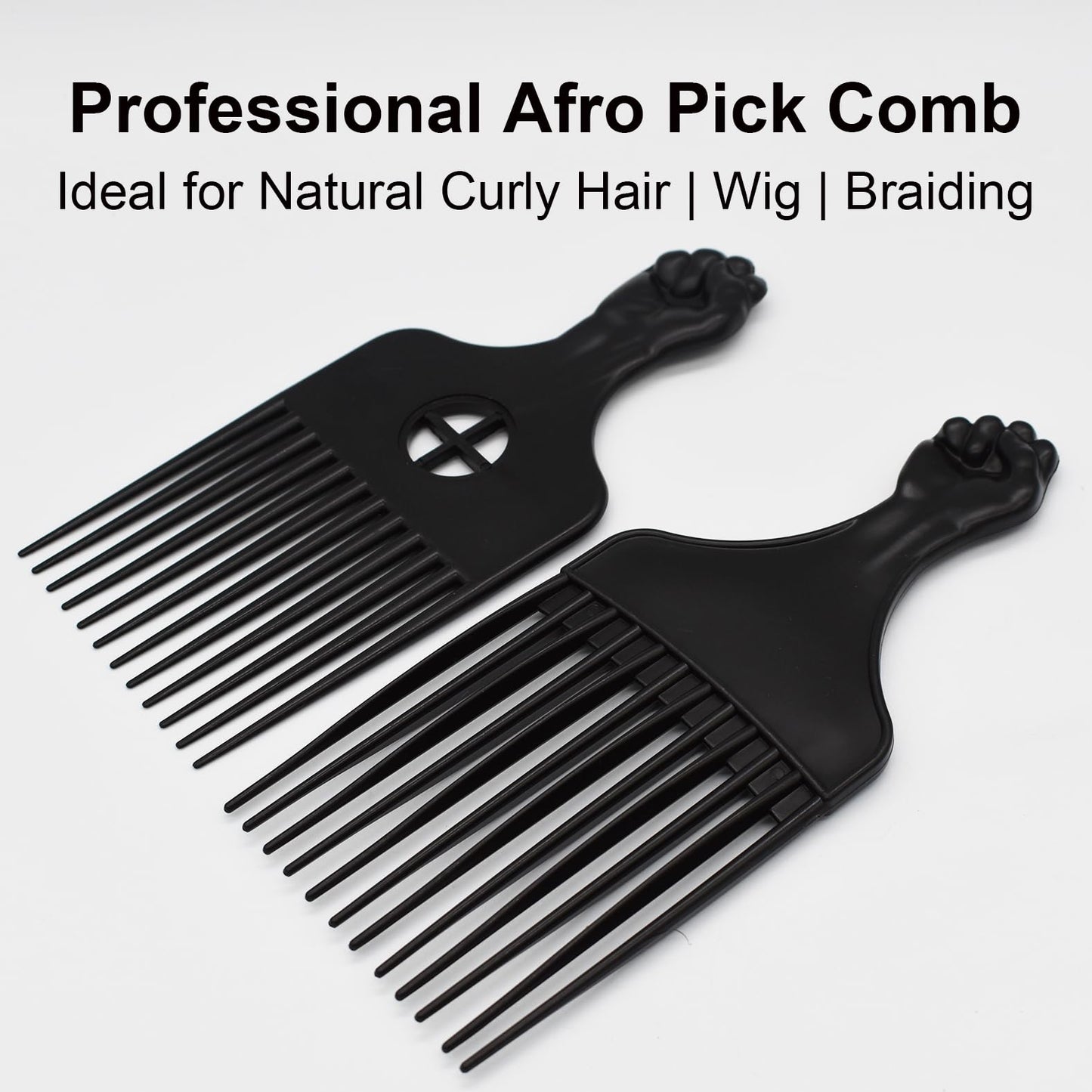 ZEROKIWI Professional Afro Pick Comb, Detangling Hairdressing Afro Braiding Rake Comb for Wig Natural African Thick Curly Long Short Hairstyling Men Women Barber Salon Hairstylist Tools (AB)